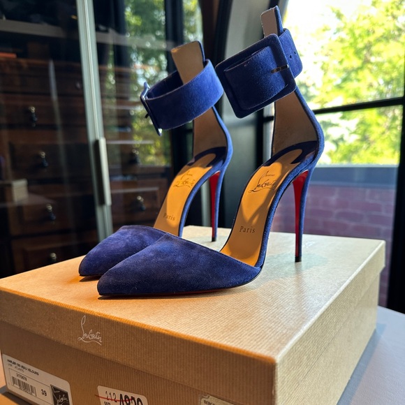 Christian Louboutin Royal Blue Ankle Strap Suede Heels ABSOLUTELY STUNNING 39 - Picture 1 of 11